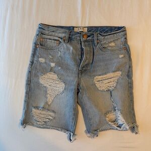 We The Free Light Blue Distressed Denim Shorts